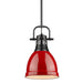 Duncan Small Pendant with Rod in Matte Black with Red Shade