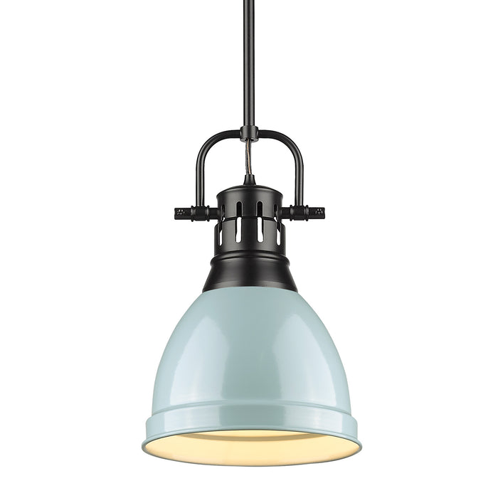 Duncan Small Pendant with Rod in Matte Black with Seafoam Shade