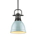 Duncan Small Pendant with Rod in Matte Black with Seafoam Shade