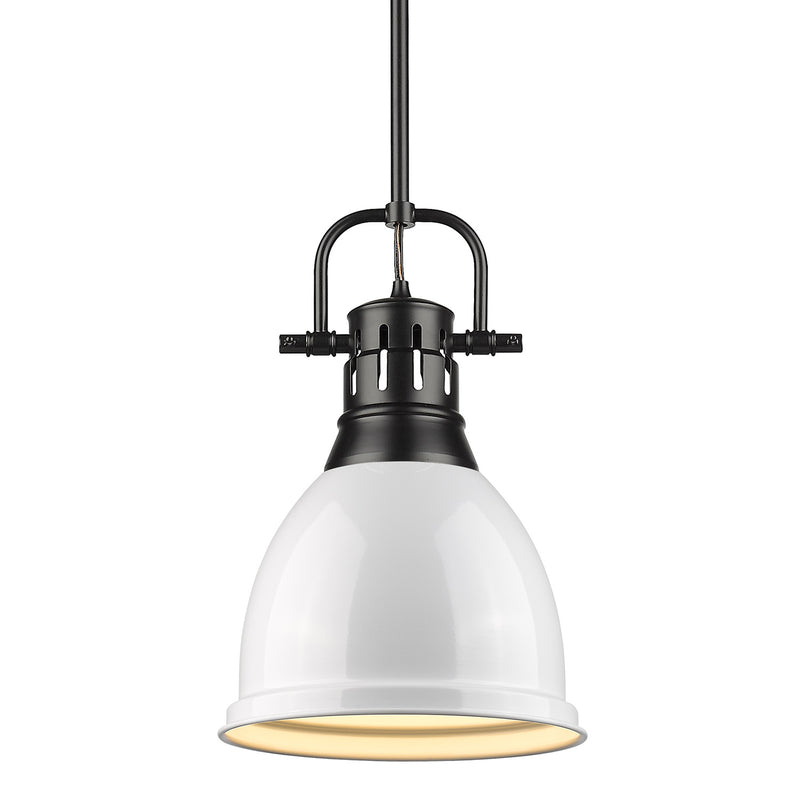 Duncan Small Pendant with Rod in Matte Black with White Shade