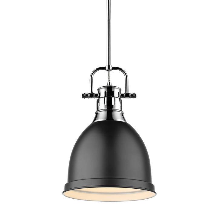 Duncan Small Pendant with Rod in Chrome with Matte Black Shade