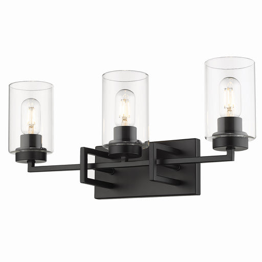 Tribeca 3-Light Bath Vanity in Matte Black with Clear Glass Cylinder
