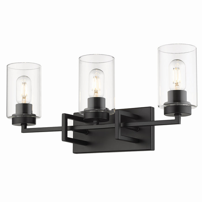 Tribeca 3-Light Bath Vanity in Matte Black with Clear Glass Cylinder