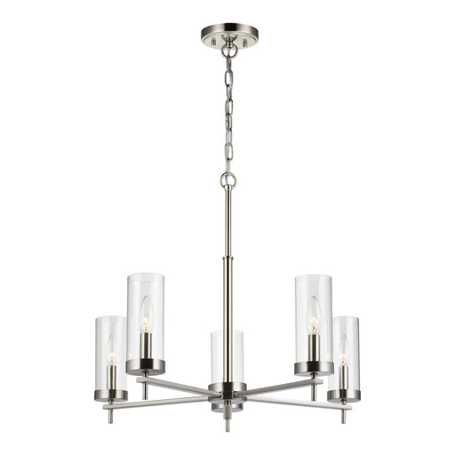 3190305-962- Zire 5-Light Chandelier in Brushed Nickel with Clear Glass by Visual Comfort Studio