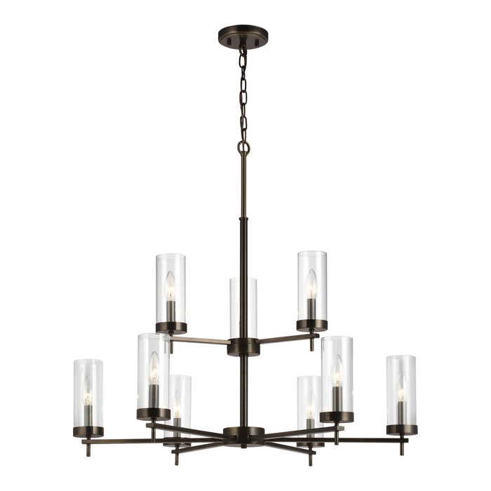Zire 9-Light Chandelier in Brushed Oil Rubbed Bronze with Clear Glass - Lamps Expo