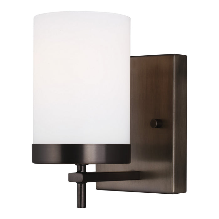 Zire 1-Light Wall&Bath Sconce in Brushed Oil Rubbed Bronze with Etched & White Inside Glass - Lamps Expo