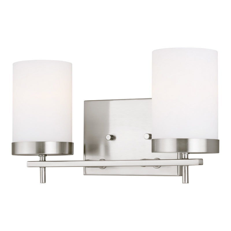 Zire 2-Light Bath in Brushed Nickel with Etched & White Inside Glass - Lamps Expo