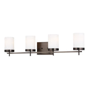 Zire 4-Light Bath in Brushed Oil Rubbed Bronze with Etched & White Inside Glass - Lamps Expo