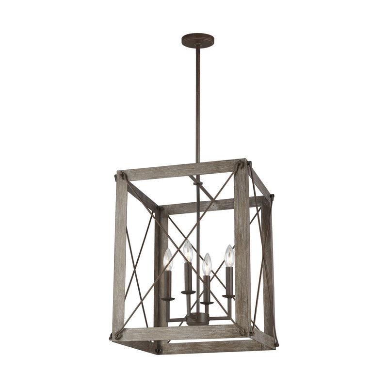 6526304-872- Thornwood Medium 4-Light Hall/Foyer in Washed Pine & Weathered Iron by Visual Comfort Studio