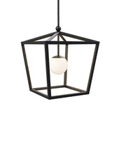 Denison Medium Outdoor Lantern in Black / Frosted White