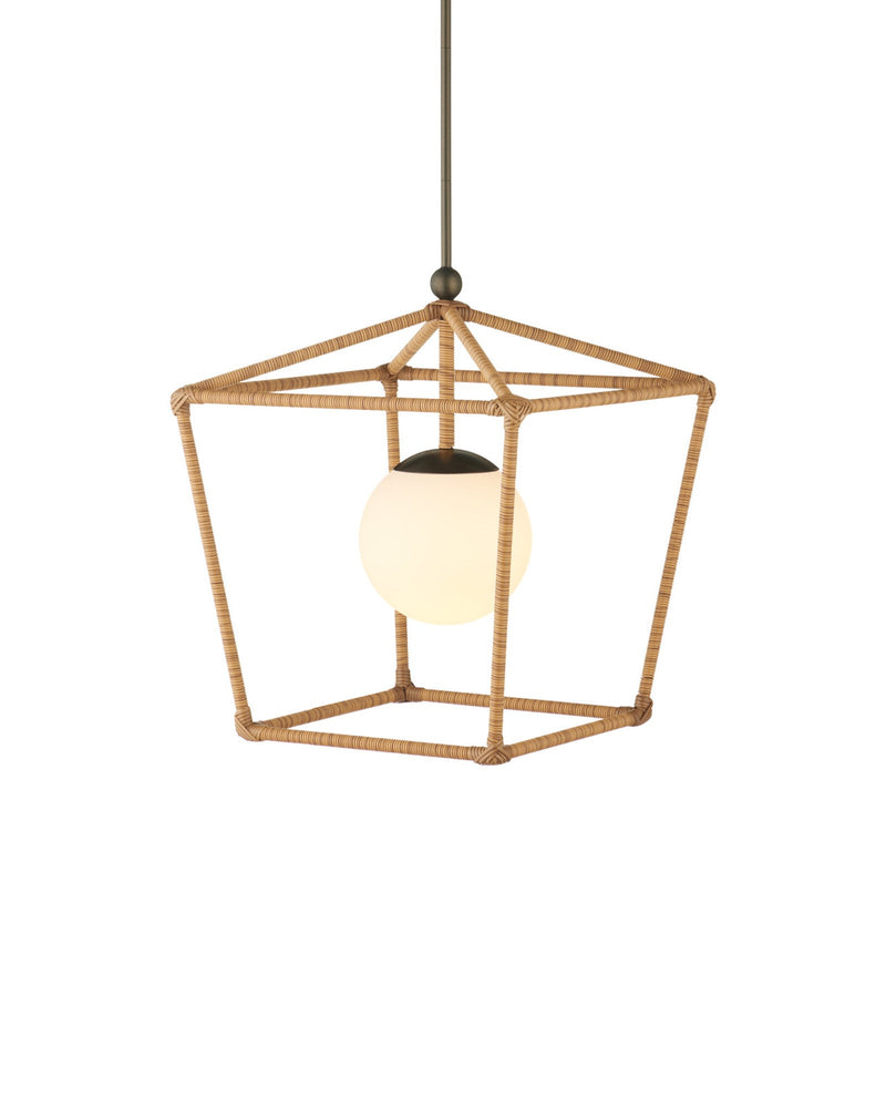 Denison Medium Outdoor Lantern in Natural / Bronze / Frosted White