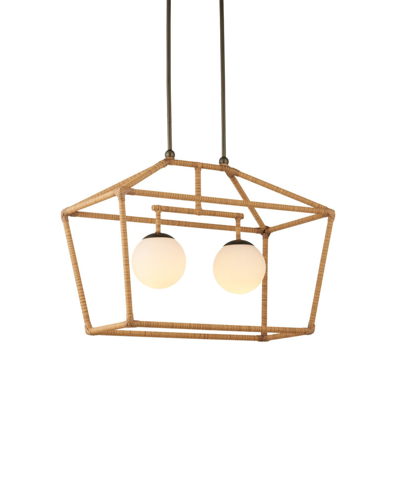 Denison Rectangular Outdoor Lantern in Natural / Bronze / Frosted White