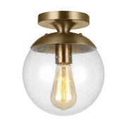 Leo Hanging Globe Semi-Flush Mount with Seeded Glass in Satin Brass