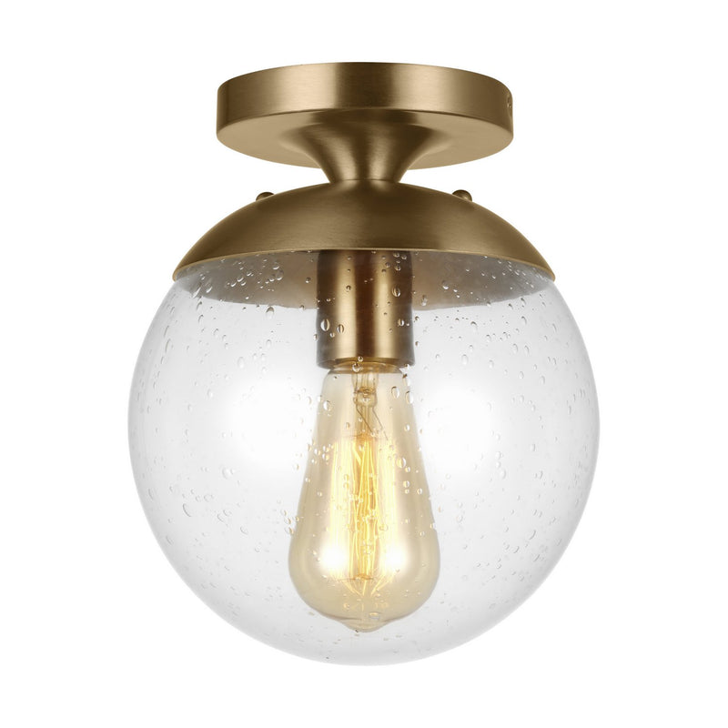 Leo Hanging Globe Semi-Flush Mount with Seeded Glass in Satin Brass