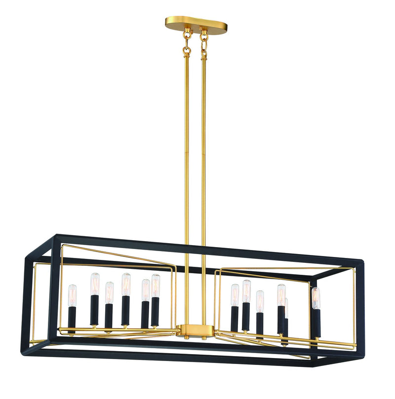 Sable Point 12-Light Linear Chandelier in Sand Black with Honey Gold