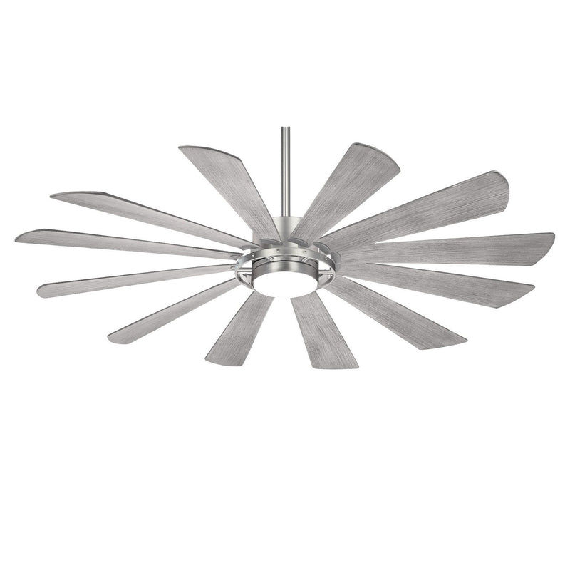 Windmolen 65" Outdoor LED Ceiling Fan in Brushed Steel / Grey Ashwood