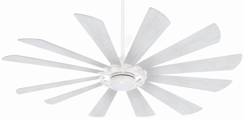 Windmolen 65" Outdoor LED Ceiling Fan in Textured White / Bleached Ashwood