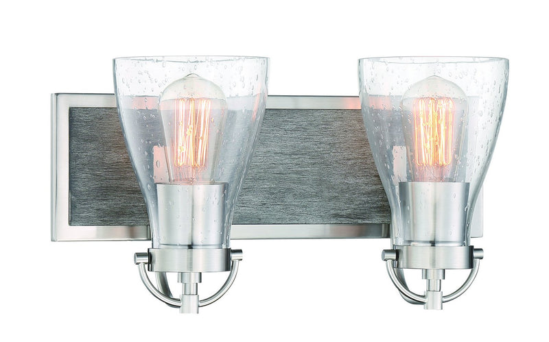 Garrison 2-Light Bath Vanity Light in Brush Nickel w/Shale Wood