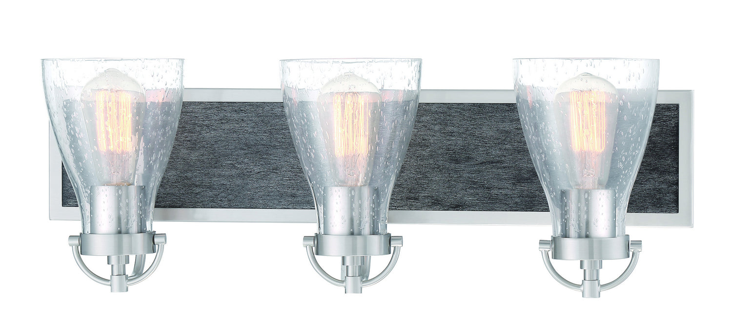 Garrison 3-Light Bath Vanity in Brushed Nickel with Shale Wood & Clear Seedy Glass