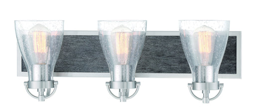 Garrison 3-Light Bath Vanity in Brushed Nickel with Shale Wood & Clear Seedy Glass