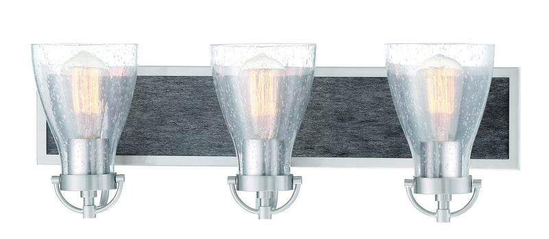 Garrison 3-Light Bath Vanity Light in Brush Nickel w/Shale Wood