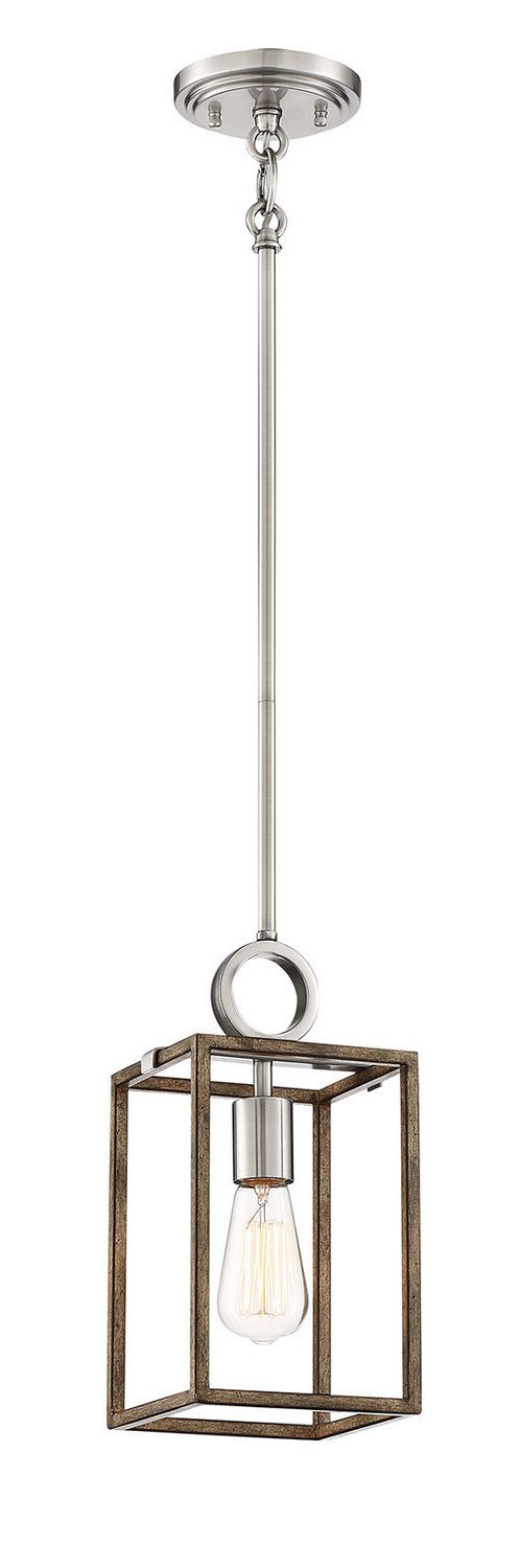 Country Estates Mini Pendant in Sun Faded Wood w/Brush Nickel