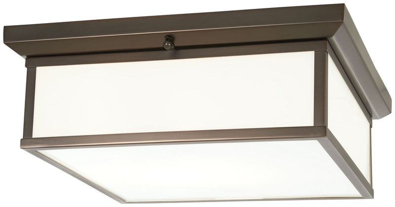 LED White Glass Flush Mount 16" in Harvard Court Bronze