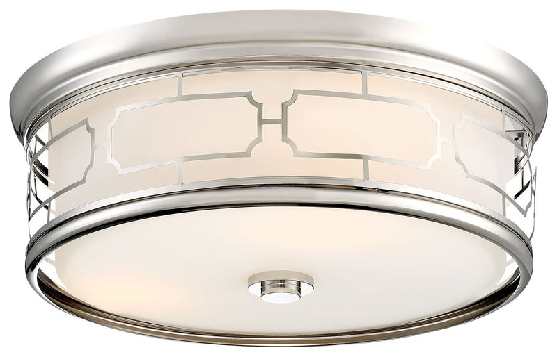 16" Opal Glass LED Drum Flush Mount in Polished Nickel
