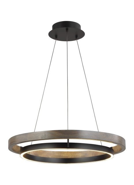 Grace 30 Chandelier in Matte Black and Weathered Oak Wood