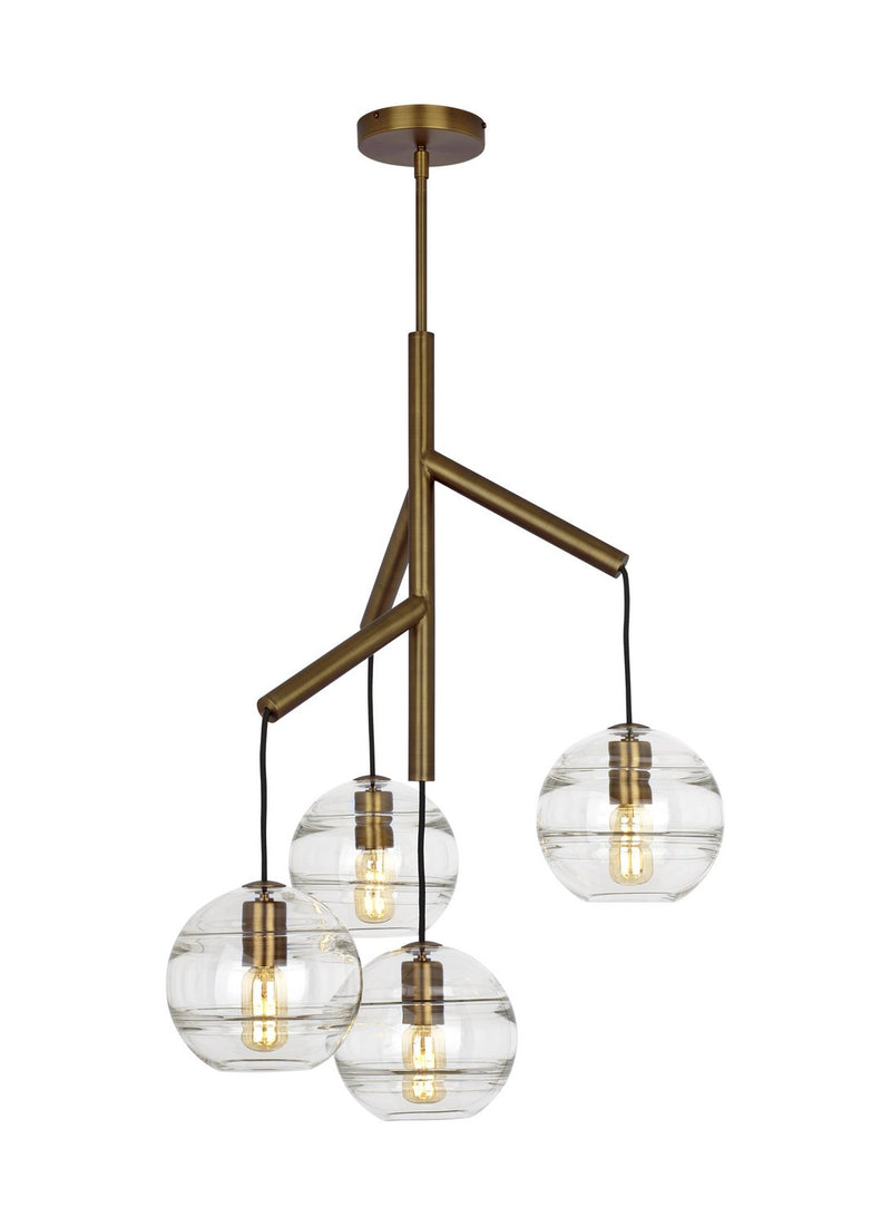 Sedona Single 4-Light Chandelier in Single Clear Aged Brass