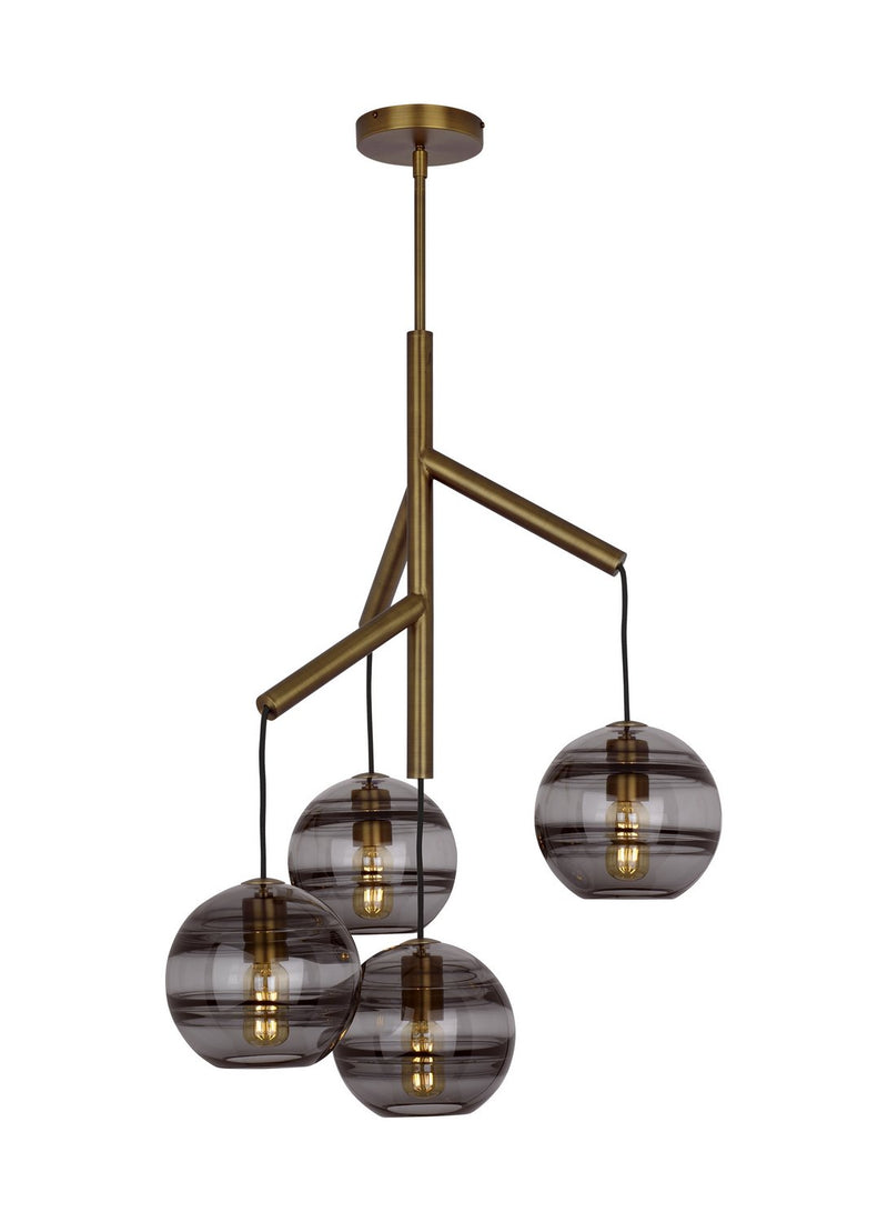 Sedona Single 4-Light Chandelier in Single Transparent Smoke Aged Brass