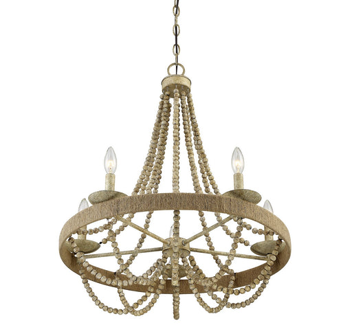 Rustic Rope and Bead 26" 5-Light Chandelier in Natural Wood with Rope