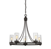 Clear Glass Cylinder 26" 5-Light Chandelier in Oil Rubbed Bronze