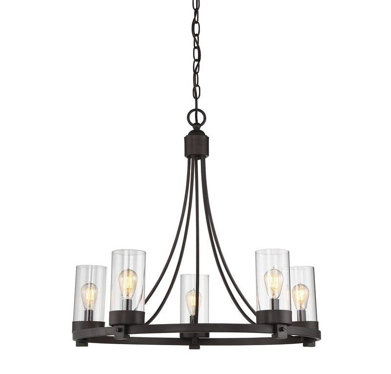 Clear Glass Cylinder 26" 5-Light Chandelier in Oil Rubbed Bronze