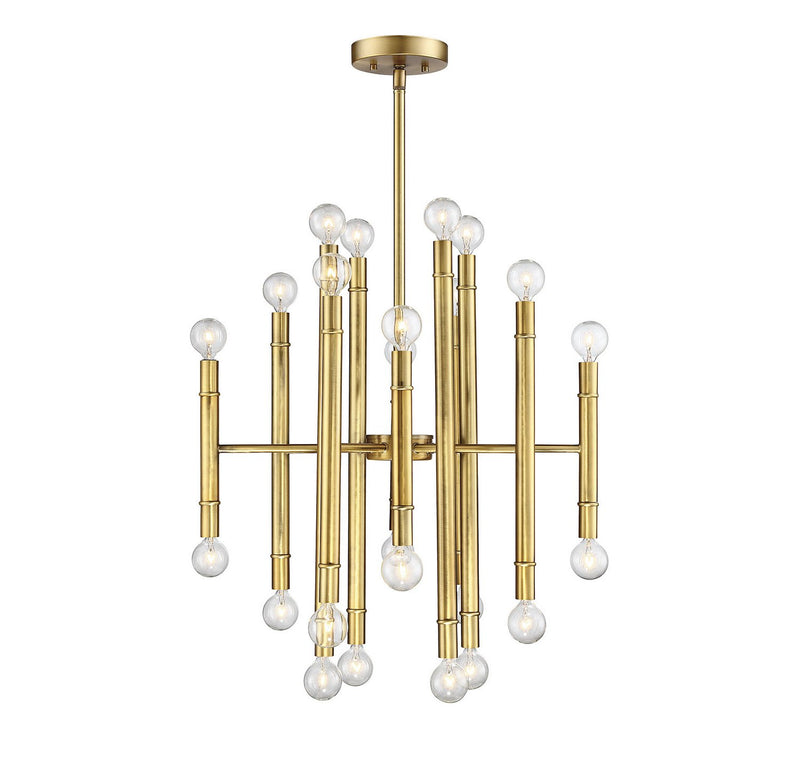 Mid-Century Two-Tier 24-Light Chandelier in Natural Brass