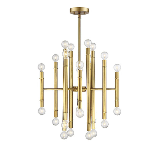 Mid-Century Two-Tier 24-Light Chandelier in Natural Brass