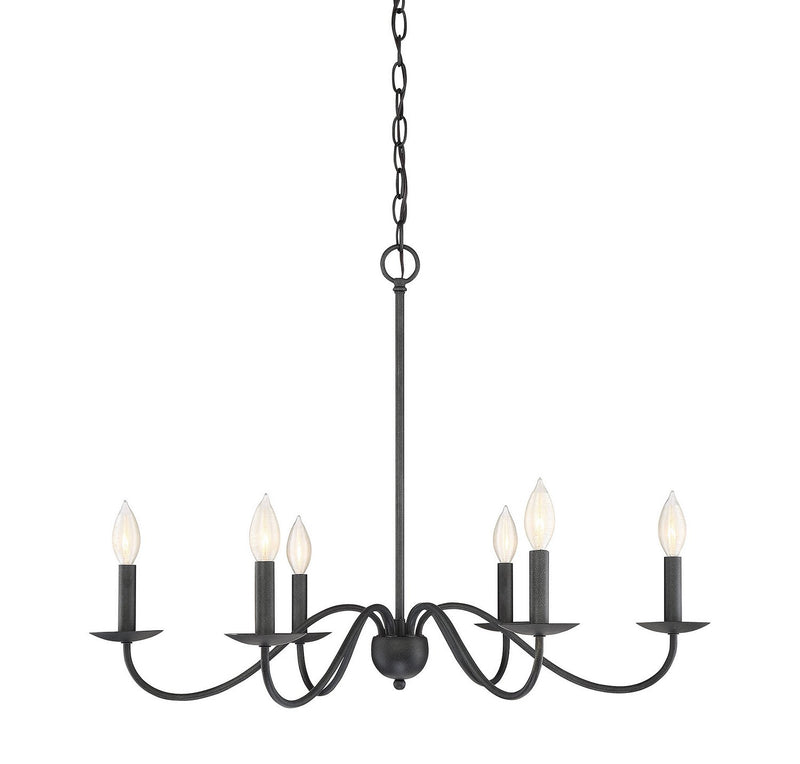 Farmhouse Candle 30" 6-Light Chandelier in Aged Iron