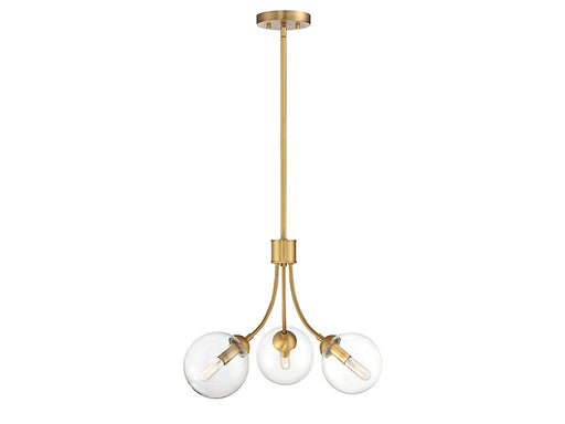 Mid-Century Clear Glass 18" 3-Light Chandelier in Natural Brass