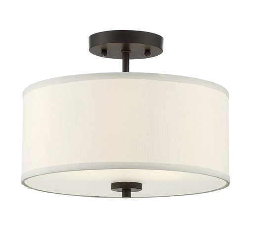 Contemporary White Fabric Drum 13" 2-Light Semi-Flush Mount in Oil Rubbed Bronze