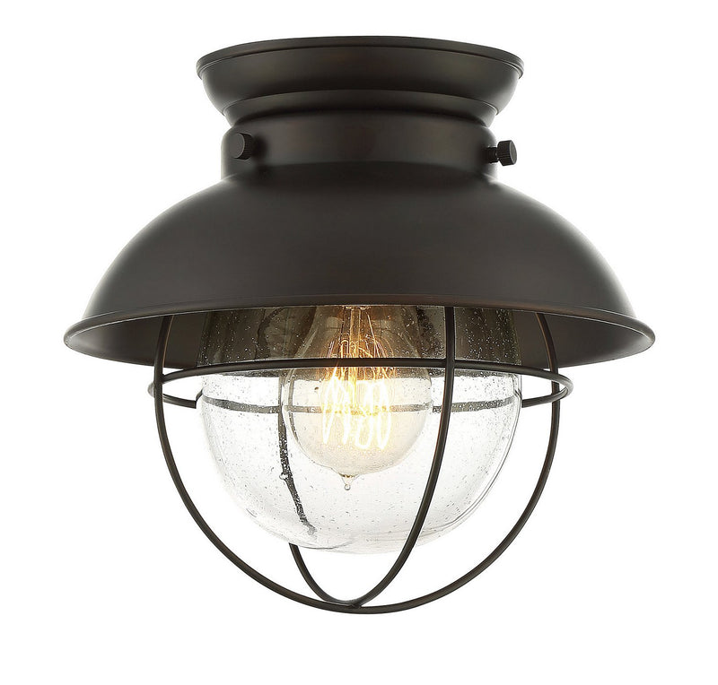 Seeded Glass Cage 1-Light Flush Mount in Oil Rubbed Bronze