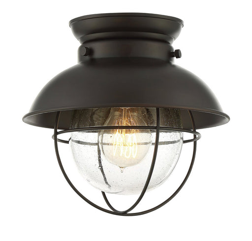 Seeded Glass Cage 1-Light Flush Mount in Oil Rubbed Bronze
