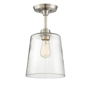 Clear Cone Glass 1-Light Semi-Flush Mount in Brushed Nickel