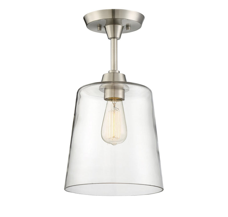 Clear Cone Glass 1-Light Semi-Flush Mount in Brushed Nickel