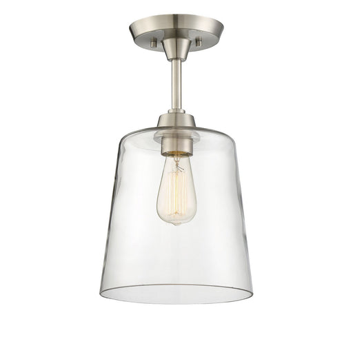 Clear Cone Glass 1-Light Semi-Flush Mount in Brushed Nickel