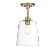 Clear Cone Glass 1-Light Semi-Flush Mount in Natural Brass