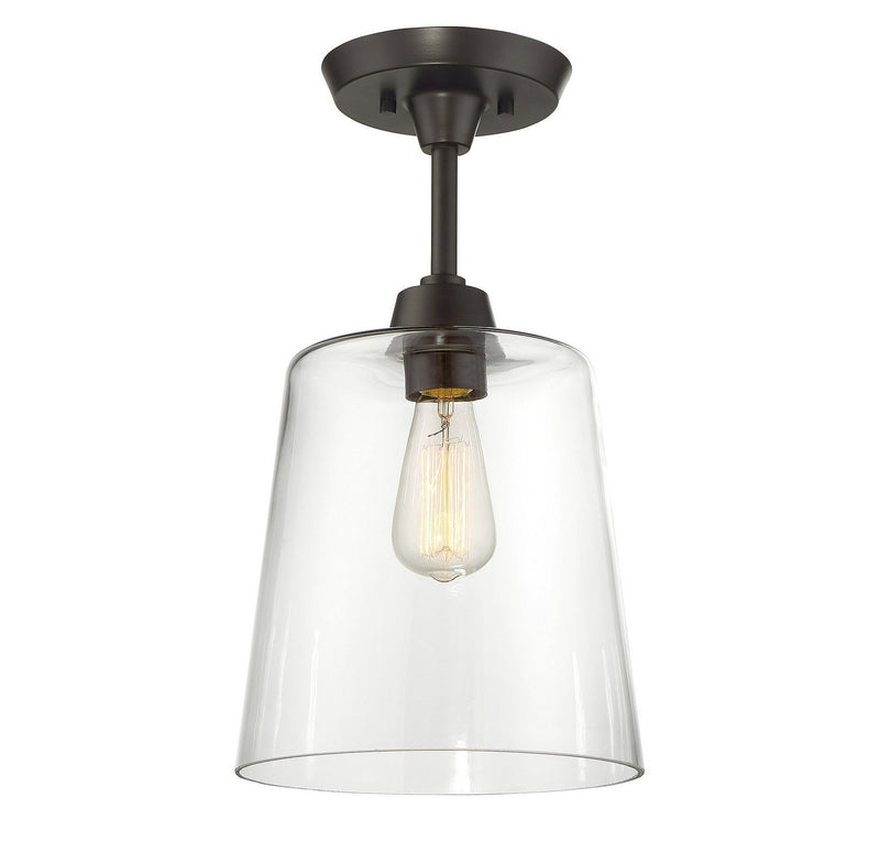 Clear Cone Glass 1-Light Semi-Flush Mount in Oil Rubbed Bronze