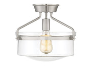 Clear Bowl Glass 1-Light Semi-Flush Mount in Brushed Nickel