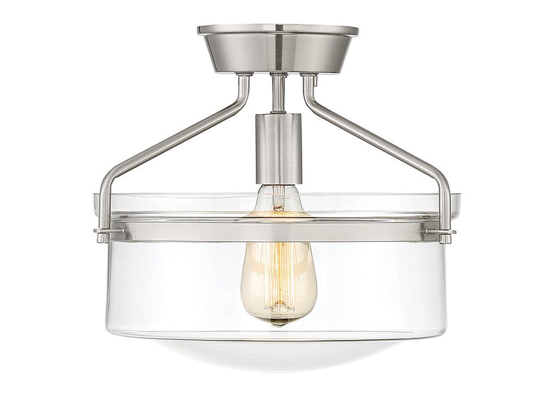 Clear Bowl Glass 1-Light Semi-Flush Mount in Brushed Nickel