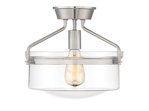 Clear Bowl Glass 1-Light Semi-Flush Mount in Brushed Nickel