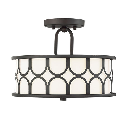 Mid-Century Metal and Fabric Drum 13" 2-Light Semi-Flush Mount in Oil Rubbed Bronze